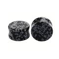 Polished snowflake obsidian stone ear plugs with natural black and white speckled texture - Snowflake Obsidian