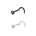 L-shaped stainless steel nose studs set featuring black and silver zircon claw settings - Silver And Black Combination