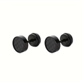 Pair of black stainless steel dumbbell stud earrings with carbon fiber texture inlay - Black Matte Barbell Studs