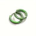 Green and white marble patterned enamel hoop earrings in stainless steel finish - Green Black Pattern