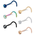 Set of 6 colorful stainless steel L-shaped nose studs with sparkling zircon crystal stones - Assorted Colors Set Style