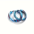 Blue marble patterned hoop earrings with abstract swirling resin texture in round shape - Blue White Black