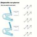 14-piece disposable ear piercing kit with blue piercers, alcohol pads, and silver studs - Zircon Stud Earring Piercing Set