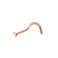 Close-up of a rose gold curved nose stud with a flat top design on white background - Rose Gold S-Shape Flat Disk