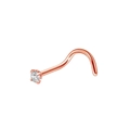 Close-up of rose gold S-shaped nose ring with a polished finish and clear round zircon gem - Rose Gold S-Shape Zirconia