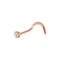Macro detail of rose gold nose screw with round white cubic zirconia inlay set - Rose Gold S-Shape Point Drill