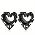 Par de dilatadores de corazón negros en acero con patrón de llamas punk tribal - 8mm / Negro