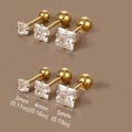 Tres pares de pendientes dorados de acero con circonitas cuadradas en 3mm, 4mm y 5mm - Estilo Dorado Diferentes Tamaños
