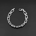 Industrial style silver titanium steel chain bracelet with textured rectangular links - Steel 19cm