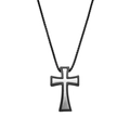 Macro detail of men's cross pendant featuring silver brushed core and black frame - Black & Silver