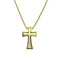 Men's gold-tone cross pendant necklace with white inlay and detailed wheat chain style - Gold & Silver