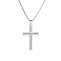 Polished stainless steel cross necklace with engraved bible verse on box chain - Steel