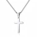 Double-layer stainless steel necklace featuring polished silver cross pendant and twist chain - Single Layer / Steel