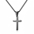 Matte black stainless steel cross pendant necklace with fine curb chain for men - Single Layer / Gunmetal