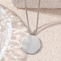 Polished stainless steel round pendant with Ayatul Kursi engraving on box chain - Silver