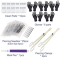 44-piece body piercing kit with sterile needles, clamps, gloves and alcohol pads - 43-Piece Set