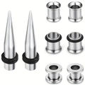 8-teiliges Dehnungs-Set aus Edelstahl mit Dehnstäben und Tunnels in glänzendem Silber - Extra Klein / Stahlfarbene Dehnstäbe und Tunnel
