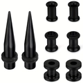 Detailansicht des 8-teiligen schwarzen Edelstahl Dehnsets mit Dehnstäben und Tunnels - Extra Klein / Schwarze Dehnstäbe und Tunnel