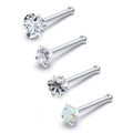 Lot de quatre piercings de nez en acier inoxydable avec zircons cœur, ronds et opale - Style De Combinaison Coeur Rond Carré Et Opale