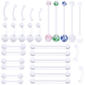 29-piece acrylic body piercing set with clear belly rings and colorful glitter beads - Transparent Assortment (HET092906)