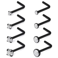 Lot de 8 piercings de nez en forme de L noirs en acier avec zircons cubiques clairs - 1.5-3mm / Tige Noire Avec Pierre Claire