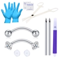 Kit piercing sopracciglia 12 pezzi in acciaio inox con aghi, guanti e strumenti steril - Kit di Strumenti per Piercing