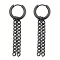 Boucles d'oreilles créoles noires en acier inoxydable avec double chaîne gourmette - Noir (Double Chaîne)