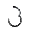 Close-up of a black hinged segment ring showing the joint for nose and ear piercing - 1.0x6mm / Black