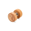 Wooden dumbbell stud earrings with Yin Yang engraving and natural grain finish - Tai Chi Yin Yang / Natural Wood Color