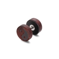 Brown wooden stud earrings with carved Yin Yang design and steel barbell backings - Tai Chi Yin Yang / Dark Red