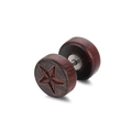 Retro dumbbell-shaped wooden stud earring with star engraving and metal post - Pentagram / Dark Red