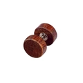 Minimalist barbell stud earring with natural dark brown wood discs and steel post - Solid Color / Redwood