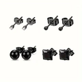 Set of 4 pairs of black stainless steel stud earrings with round and square cubic zirconia - Black Stud Earrings Combination Set