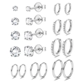 10 Paar Edelstahl Ohrringe Set mit Zirkonia Steckern und polierten silbernen Creolen - Hauptstil-Set