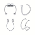 Set of 4 stainless steel magnetic nose rings and hoops with a polished silver finish - Steel