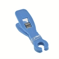 Close-up of blue plastic piercing tool clamp with non-slip texture and circular grip - Blue Round Open Clamp