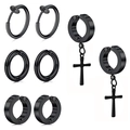 Set of 4 pairs of matte black stainless steel non-pierced cross earrings for men - Tools Set Combo / Black