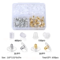 Lot de 610 fermoirs de boucles d'oreilles en silicone et métal dans une boîte - Ensemble de Fermoirs en Silicone et Alliage