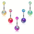Detailset aus 5 Bauchnabelpiercings aus Edelstahl mit bunt irisierenden Aurora Kugeln - 5 Stück / Irisierend