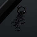 Detail of black punk hoop earring with multiple hanging chains and ring pendants - Black Circle