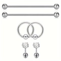 6-piece silver stainless steel body piercing set with industrial barbells and rings - Combination Package / Steel Color Necklace