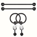 6-piece set of black stainless steel industrial barbells, bead rings and zircon studs - Combination Package / Black Style