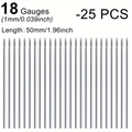 25-piece pack of 18G stainless steel piercing needles with 50mm length for professional use - 25 Pack / 18G (1.0mm)