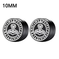 Black and silver 10mm magnetic earrings with Norse Mjolnir and Rune engravings - 8mm / Hammer Runes (P-8mm)