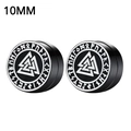10mm black stainless steel magnetic stud earrings with silver Valknut and Rune pattern - 8mm / Valknut Runes (R-8mm)