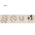 Detail of four silvery stainless steel ear cuffs in multiple minimalist open hoop styles - Steel Style