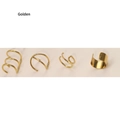 Detailed set of four golden stainless steel non-piercing ear cuffs with various line designs - Gold Style