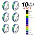 Lot de 6 bagues d'humeur en acier inoxydable avec effet de changement de 12 couleurs - US 10 / Ensemble de bagues