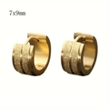 Pendientes de aro dorados de acero con banda central esmerilada mate de 7x9mm - Estilo A / Versión Ancha / Dorado