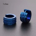 Pendientes de aro para hombre en acero inoxidable azul arenado con acabado 7x9mm - Estilo A / Versión Ancha / Azul